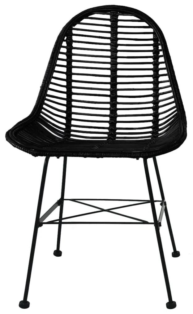 Καρέκλες Τραπεζαρίας 6 τεμ. Μαύρες από Γνήσιο Ρατάν - Μαύρο