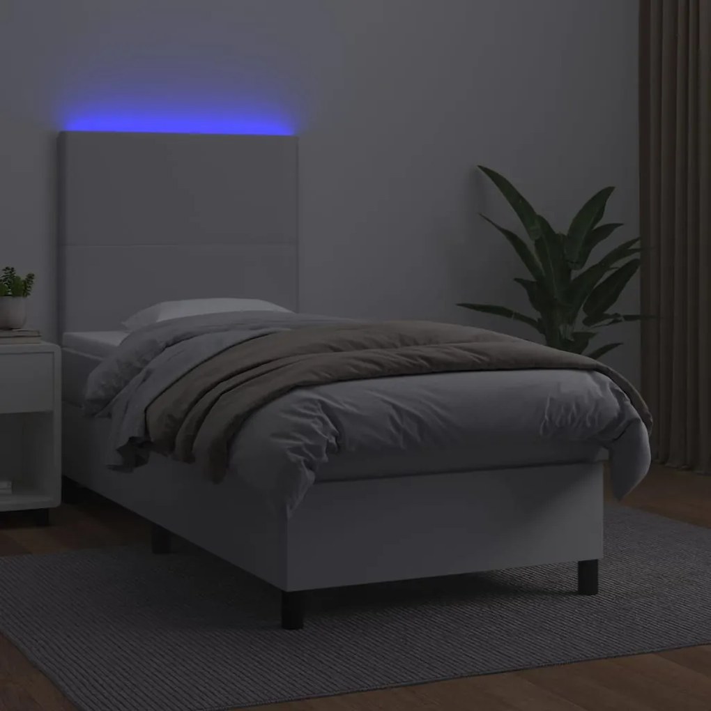 VidaXL Κρεβάτι Boxspring με Στρώμα & LED Λευκό 80x200 εκ. Συνθ. Δέρμα