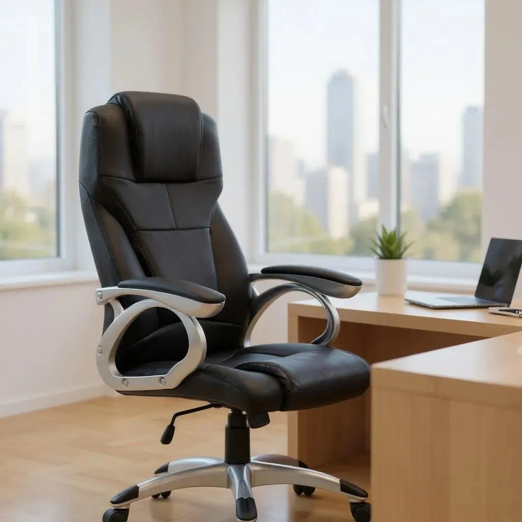 Καρέκλα γραφείου διευθυντική Luca Megapap από τεχνόδερμα χρώμα μαύρο 65x60x118/128εκ.