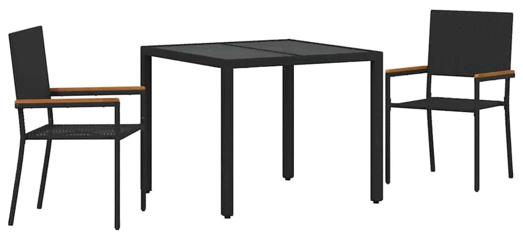 vidaXL Σέτ φαγητού για κήπο 3 pcs Μαύρο συνθετικό ρατάν