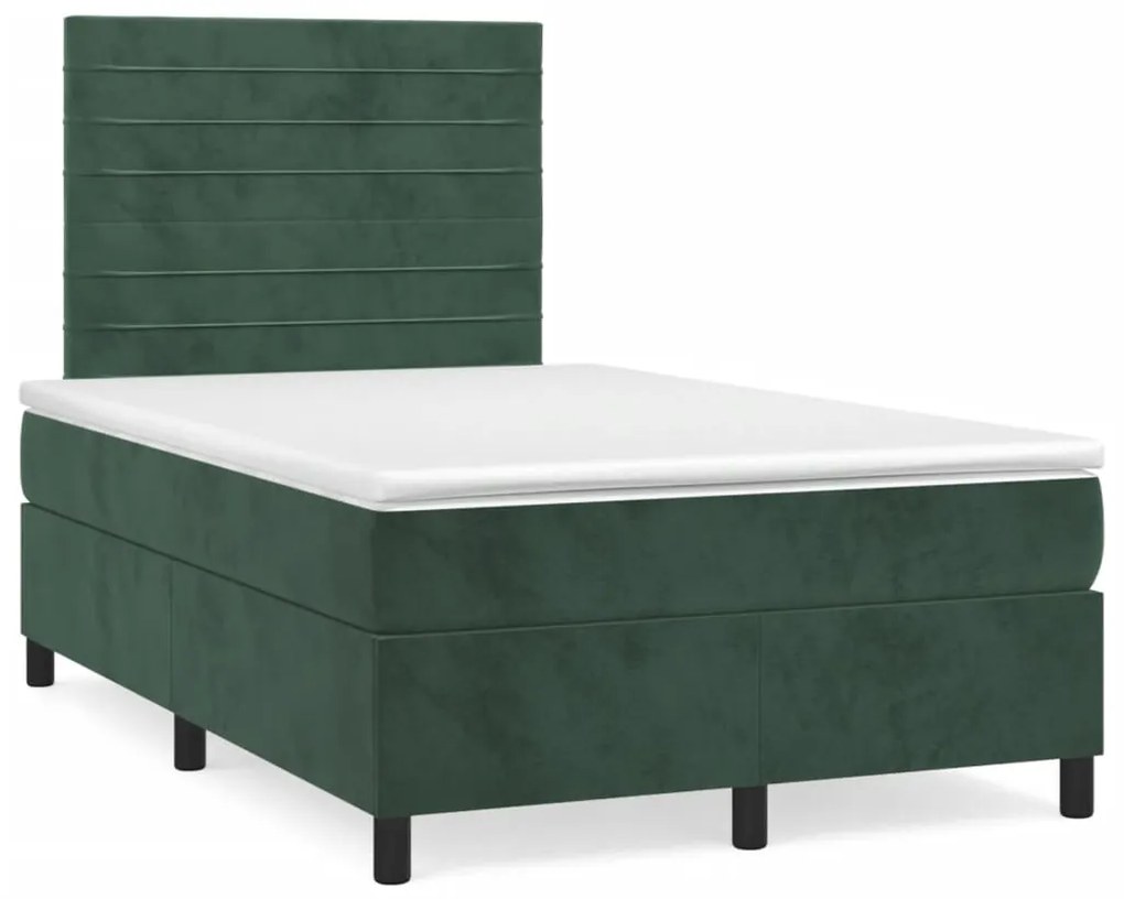 vidaXL Κρεβάτι Boxspring με Στρώμα Σκούρο Πράσινο 120x190εκ. Βελούδινο