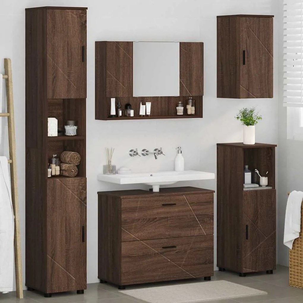 vidaXL Σετ Επίπλων Μπάνιου με ράφι 5 pcs Καφέ δρυς 30 x 35 x 192 εκ.