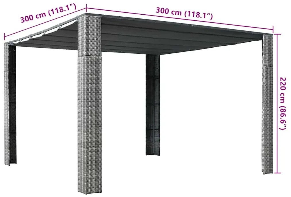 vidaXL Κιόσκι με Οροφή Γκρι/Ανθρακί 300x300x220 εκ. Συνθετικό Ρατάν