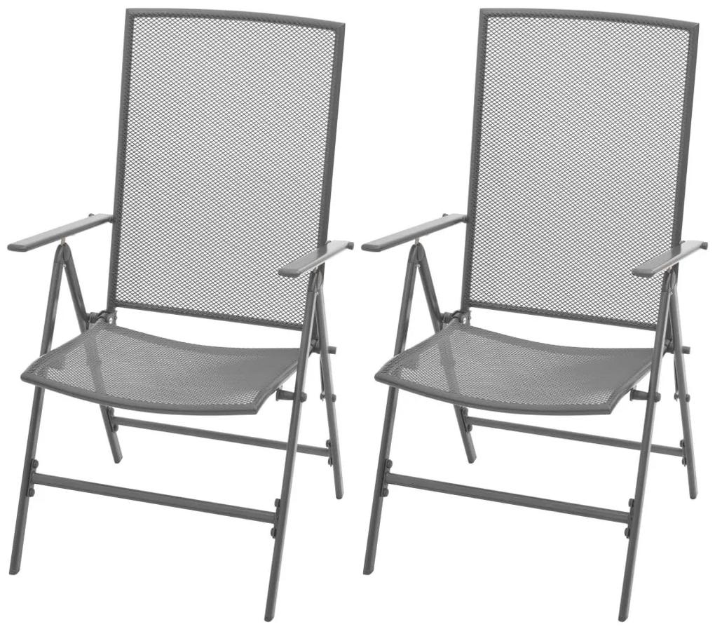 Καρέκλες Κήπου Στοιβαζόμενες 2 τεμ. Γκρι Ατσάλινες - Ανθρακί