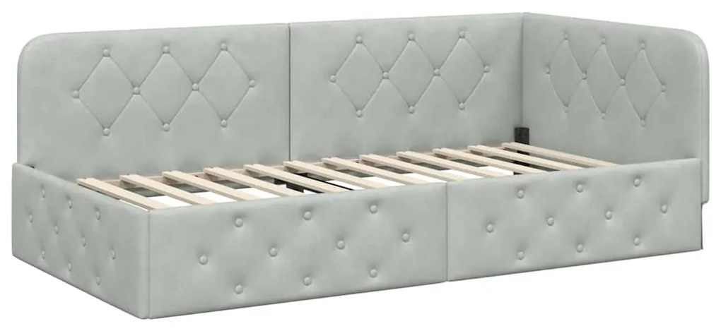 vidaXL Κρεβάτι Γωνίας με στρώμα Ανοιχτό γκρι 90 x 190 cm Βελούδο