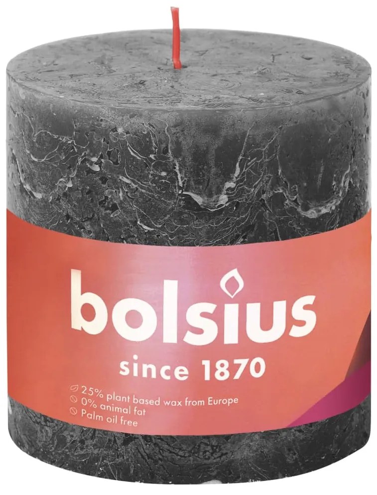 Bolsius Κεριά Κύλινδρος Ρουστίκ Shine 3 τεμ. Θυελλώδες Γκρι 100x100χιλ