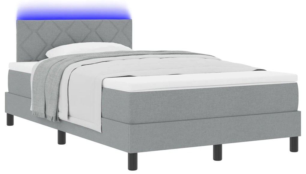 vidaXL Κρεβάτι Box Spring με Στρώμα & LED Ανοιχτό Γκρι 120x190 cm Ύφασμα