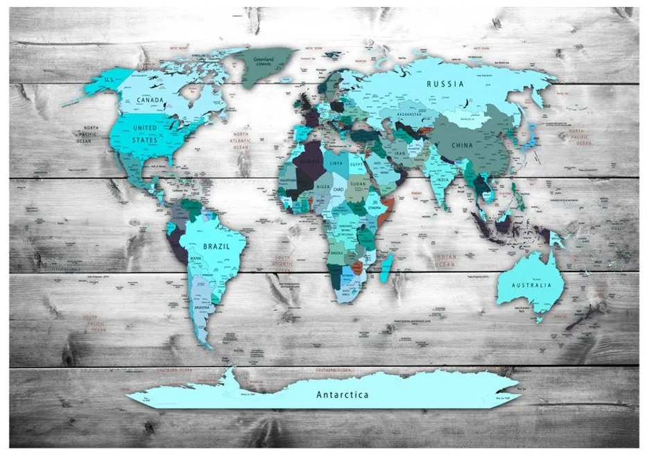 Αυτοκόλλητη ταπετσαρία τιρκουάζ παγκόσμιος χάρτης - 441x315