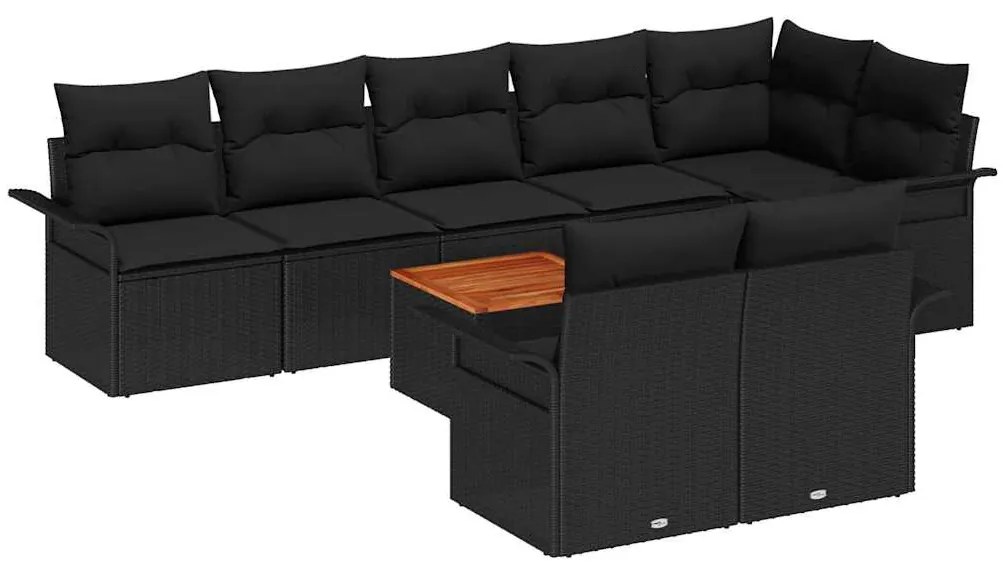 vidaXL Σετ Καναπέ Κήπου με μαξιλάρι 9 pcs Μαύρο συνθετικό ρατάν