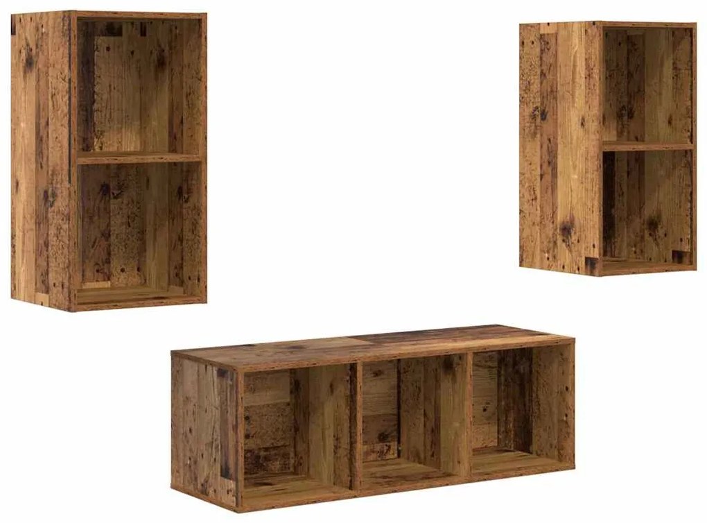 vidaXL Σετ Τηλεοπτικού Κάδου 3 pcs Παλαιό ξύλο 37 x 37 x 107 εκ