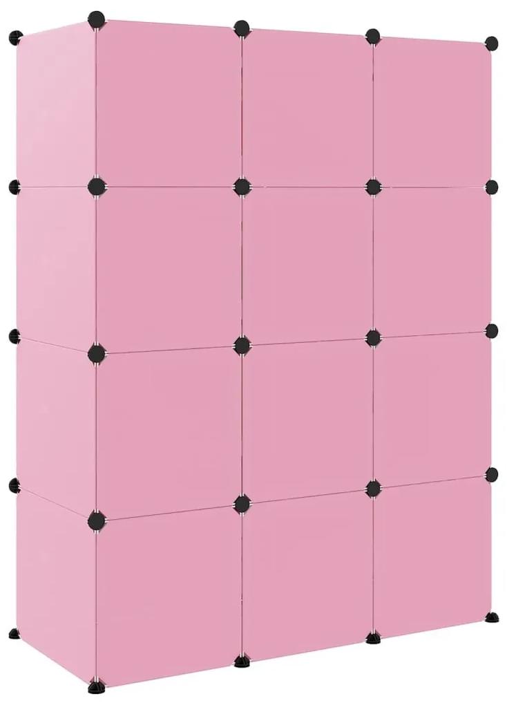 Ντουλάπι Αποθήκευσης Παιδικό με 12 Κύβους Ροζ από Πολυπρ/λένιο - Ροζ