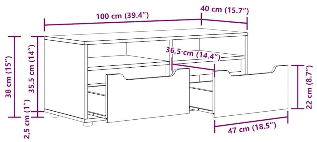 ντουλάπι τηλεόρασης VISNES Δρυς Sonoma 100x40x38 cm - Καφέ