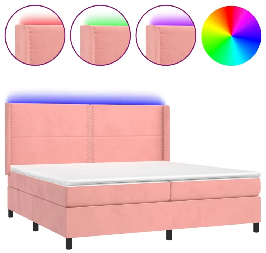 ΚΡΕΒΑΤΙ BOXSPRING ΜΕ ΣΤΡΩΜΑ &amp; LED ΡΟΖ 200X200 ΕΚ. ΒΕΛΟΥΔΙΝΟ 3139528