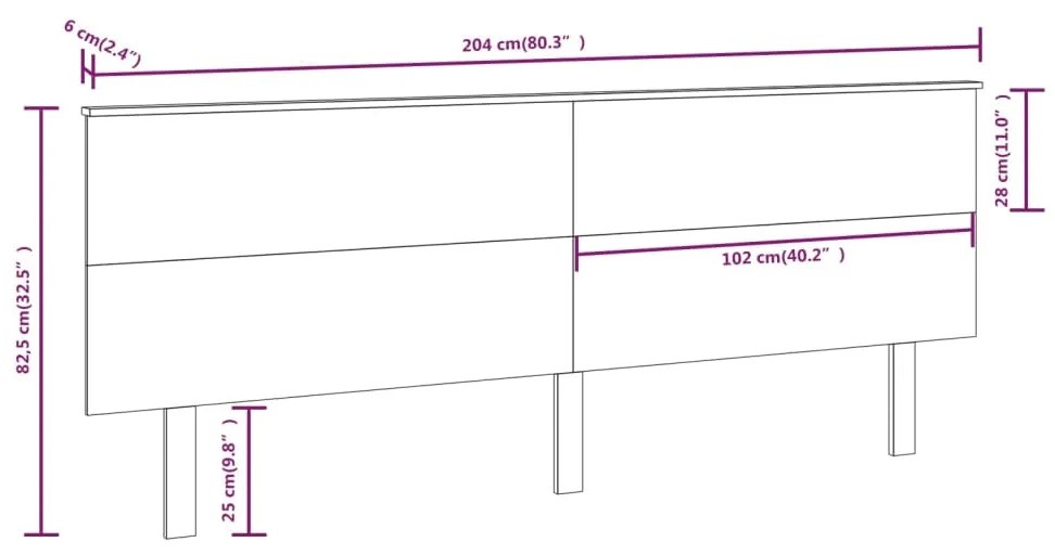 vidaXL Κεφαλάρι Κρεβατιού 204 x 6 x 82,5 εκ. από Μασίφ Ξύλο Πεύκου