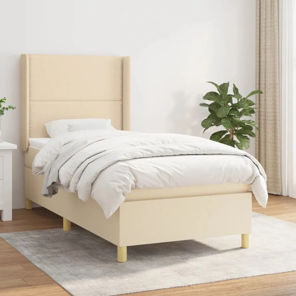 vidaXL Κρεβάτι Boxspring με Στρώμα Κρεμ 90x190 εκ.Υφασμάτινο