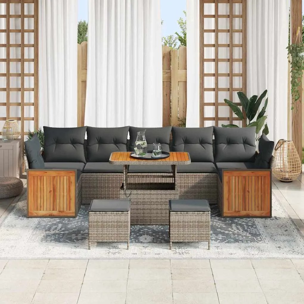 vidaXL Σετ Καναπέ Κήπου με μαξιλάρι 10 pcs Γκρι 90 x 55 x 71 cm