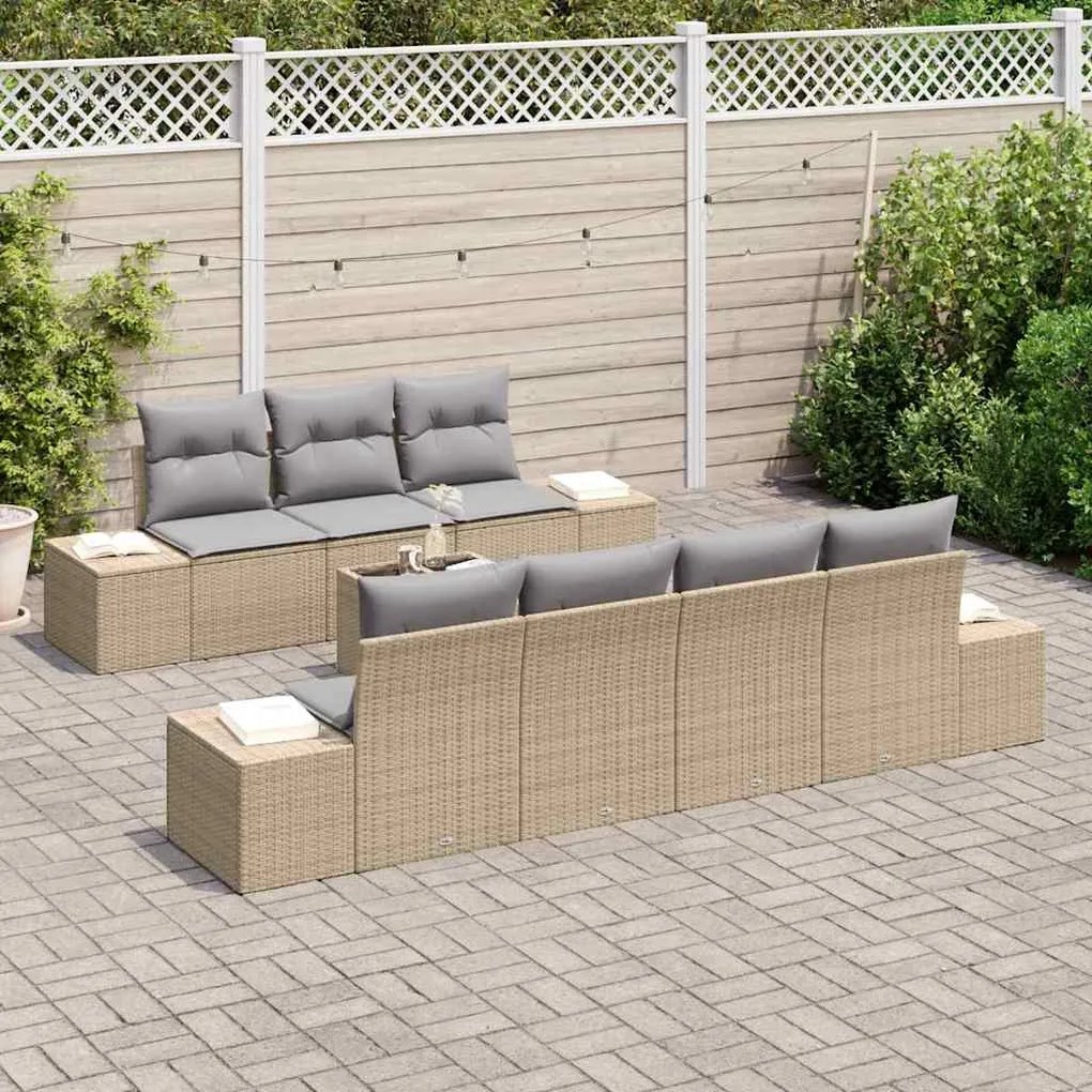 vidaXL Σετ Καναπέ Κήπου 8 pcs Μπεζ Πολυ ράταν