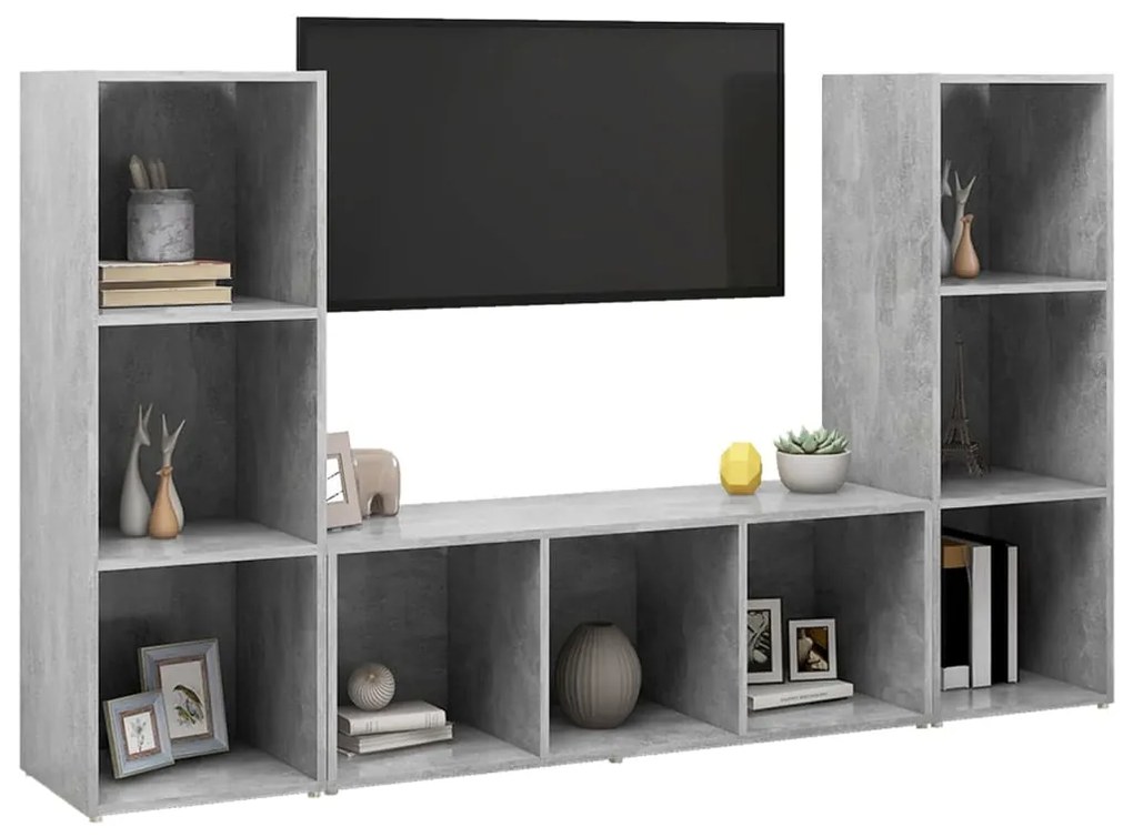 vidaXL Έπιπλα Τηλεόρασης 3 τεμ. Γκρι Σκυρ. 107x35x37 εκ. Μοριοσανίδα