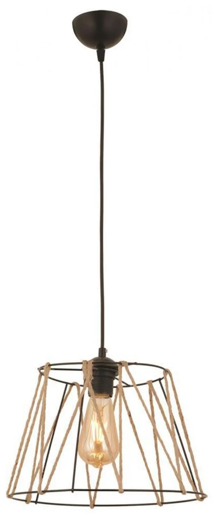 Φωτιστικό οροφής C7566.01 Μεταλλικό Μαύρο με Σχοινί Μπέζ Φ30x81Υ εκ. 30x30x81 εκ.