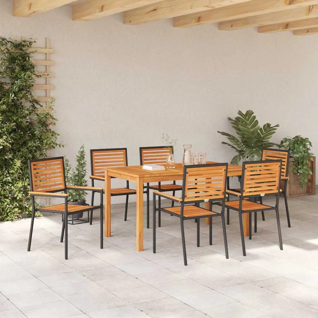 vidaXL Σέτ φαγητού για κήπο 7 pcs Μαύρο Πολυ ράταν