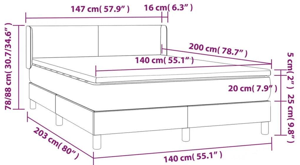 ΚΡΕΒΑΤΙ BOXSPRING ΜΕ ΣΤΡΩΜΑ ΚΡΕΜ 140X200 ΕΚ. ΥΦΑΣΜΑΤΙΝΟ 3130118