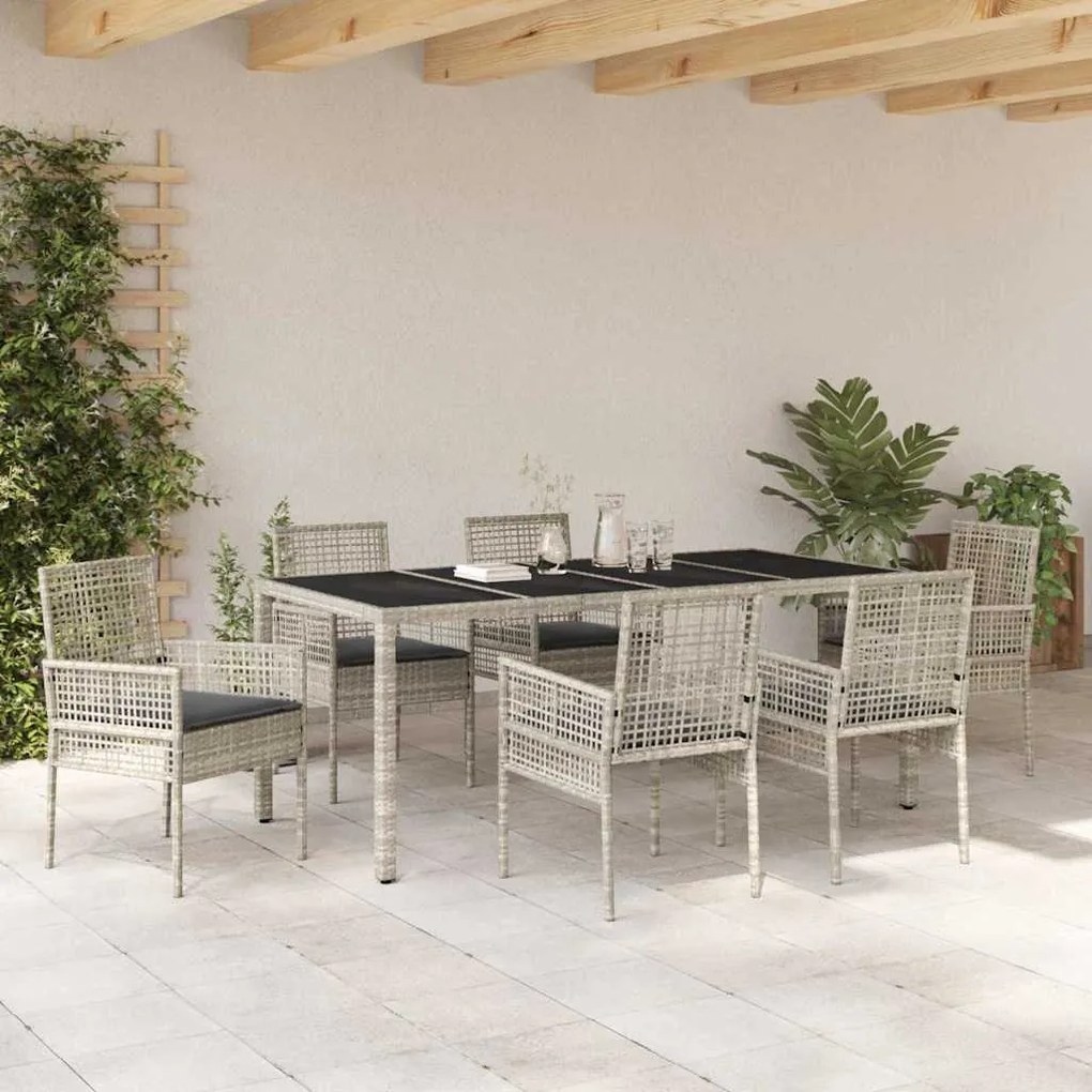 vidaXL Σέτ φαγητού για κήπο 7 pcs Ανοιχτό γκρι Πολυ ράταν