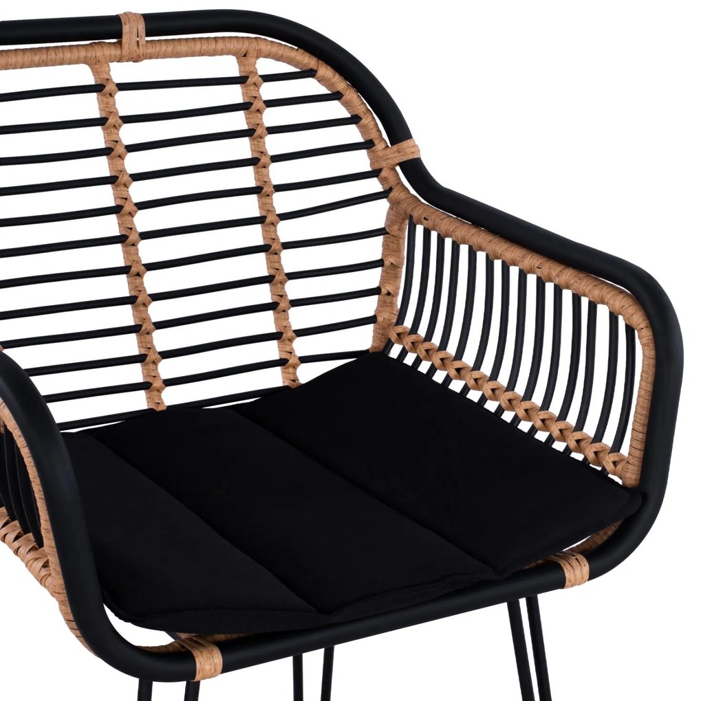 Σκαμπό Μπαρ ALLEGRA C5690 Μεταλλικό με Μαύρο - Μπέζ Wicker 55x60x109Υ εκ. 55x60x109 εκ.