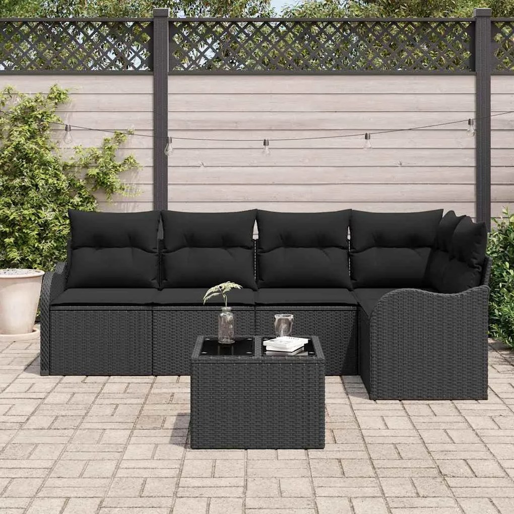 vidaXL Σετ Καναπέ Κήπου με μαξιλάρι 6 pcs Μαύρο Πολυ ράταν