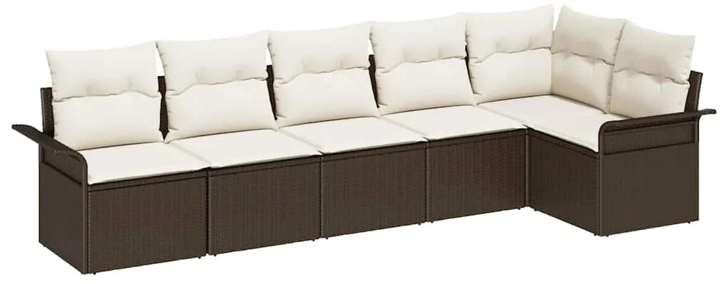 vidaXL Σετ Καναπέ Κήπου με μαξιλάρι 6 pcs Καφέ Πολυ ράταν