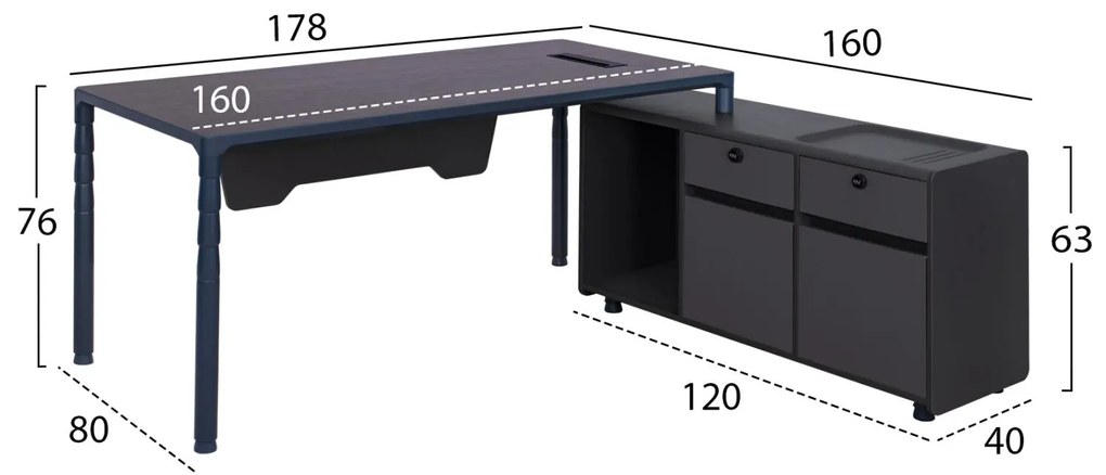 Επαγγελματικό γραφείο LYANNA C2109R Δεξιά γωνία σε Γκρί και Βέγγε απόχρωση 183x160x76Υεκ. 183x160x76 εκ.