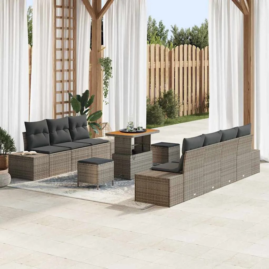 vidaXL Σετ Καναπέ Κήπου με μαξιλάρι 10 pcs Γκρι 90 x 55 x 71 cm