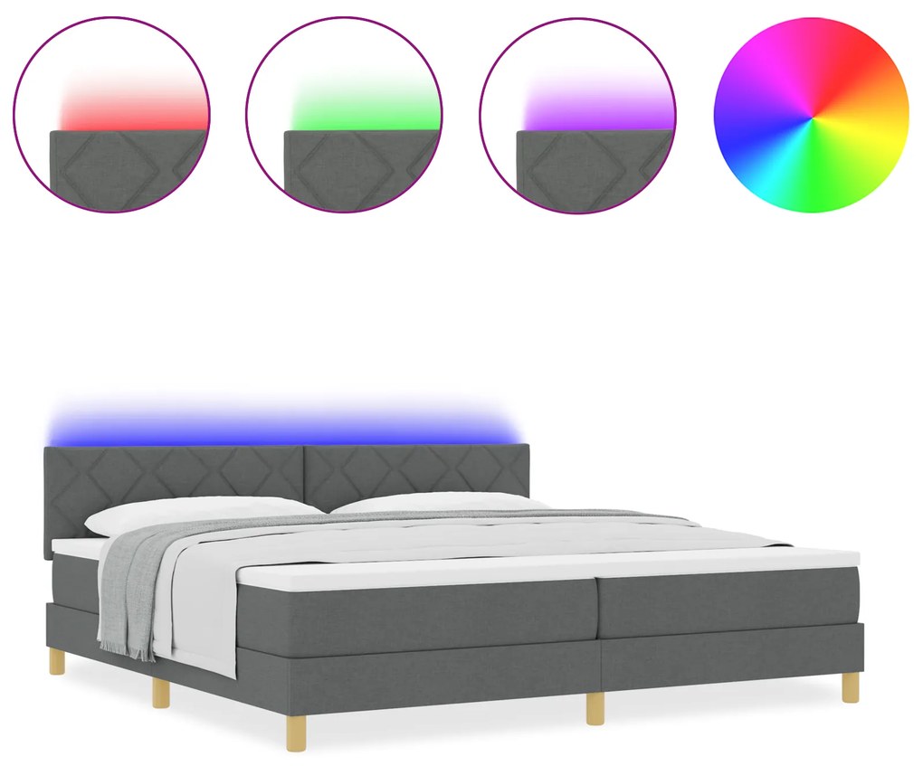 vidaXL Κρεβάτι με Σπαστό Στρατηγό με Στρώμα & LED Σκοτεινό Γκρι 200x200 εκ. Ύφασμα