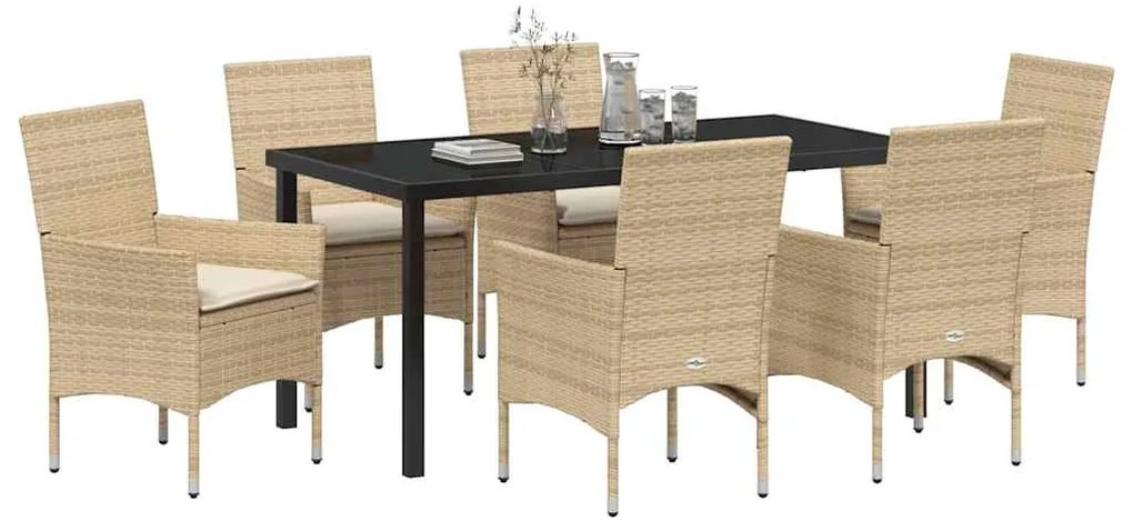 vidaXL Σέτ φαγητού για κήπο με μαξιλάρι 7 pcs Μπεζ συνθετικό ρατάν