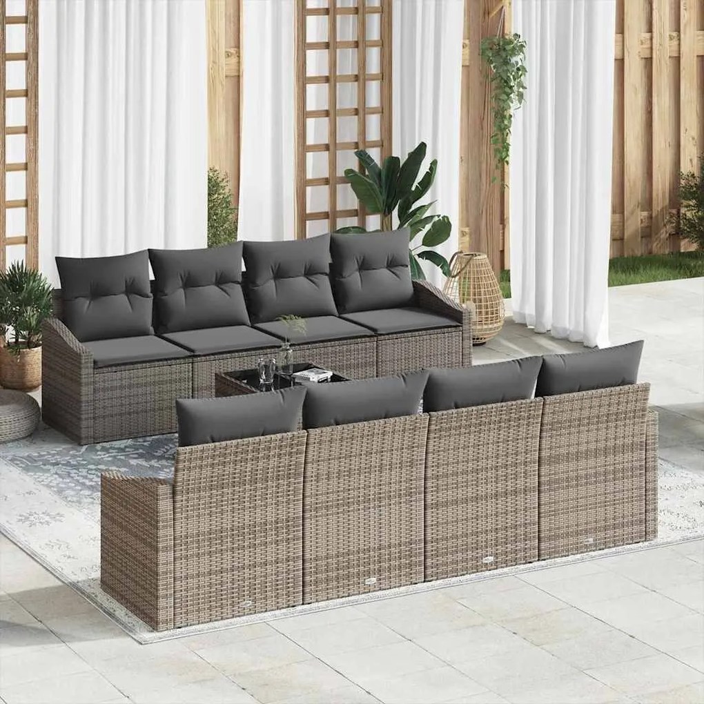 vidaXL Σετ Καναπέ Κήπου με μαξιλάρι 9 pcs Γκρι 55 x 55 x 37 εκ