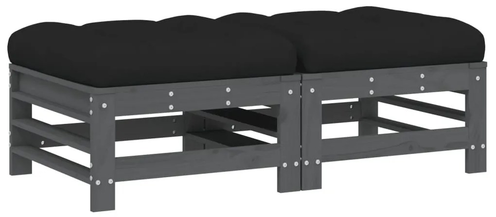 vidaXL Υποπόδια Κήπου με Μαξιλάρια 2 τεμ. Γκρι από Μασίφ Ξύλο Πεύκου