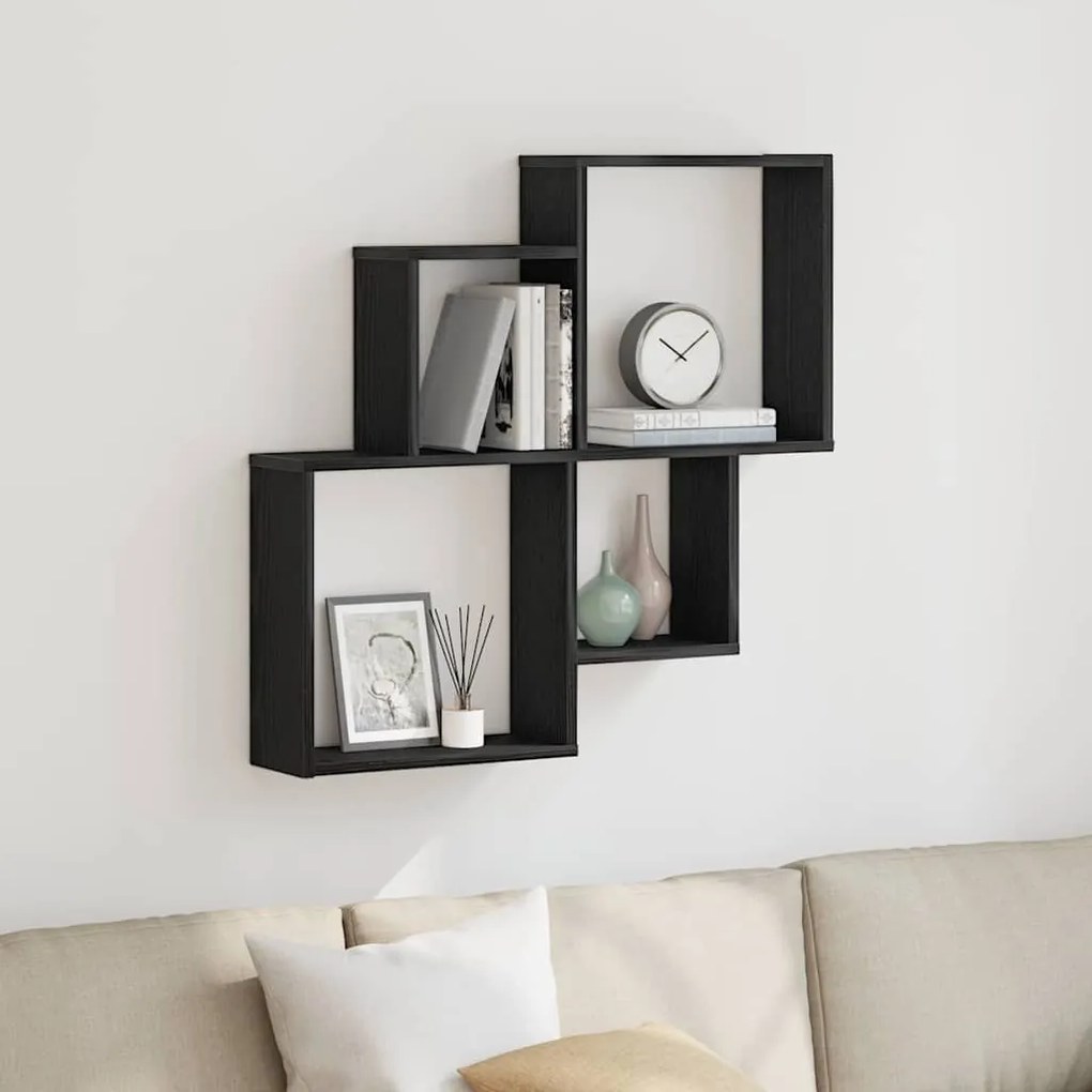 vidaXL Ράφι Τοίχου Κύβος με ράφι Μαύρη δρυς 80 x 15 x 78.5 εκ