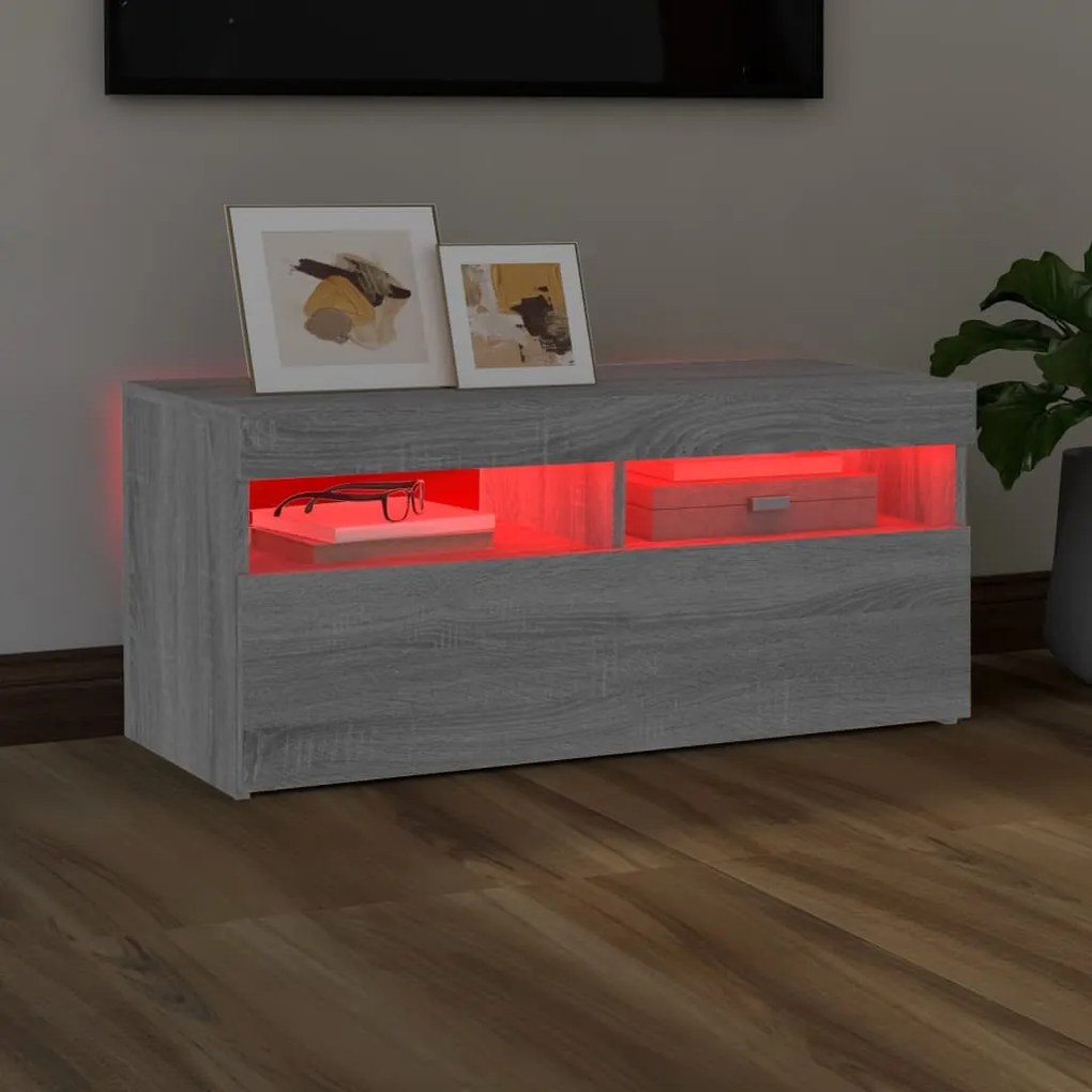 vidaXL Έπιπλο Τηλεόρασης με LED Γκρι Sonoma 90x35x40 εκ.