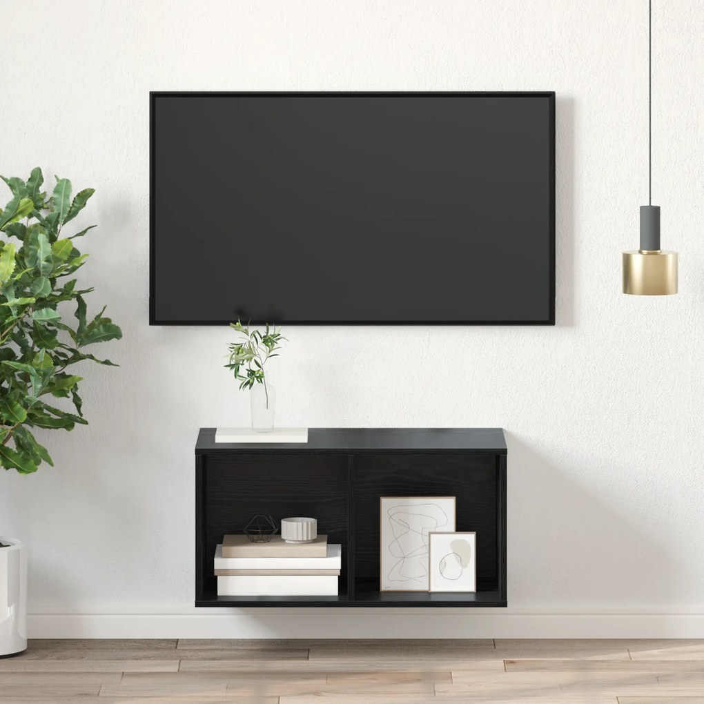 vidaXL Ράφι τηλεόρασης τοίχου Μαύρη βελανιδιά - 37 x 37 x 72 cm, Από επεξεργασμένο ξύλο