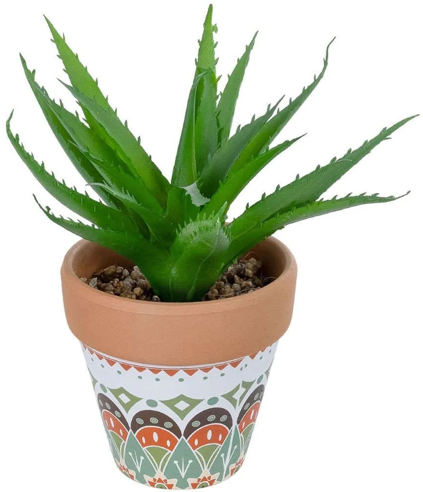 Τεχνητό Φυτό Σε Κασπώ Succulent Aloe 21054 Φ15x19cm Multi GloboStar Πηλός,Πολυαιθυλένιο