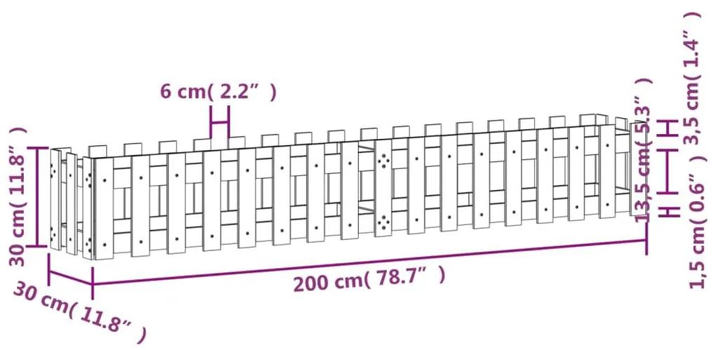 Ζαρντινιέρα με Σχέδιο Φράχτη Λευκή 200x30x30 εκ. Μασίφ Πεύκο - Λευκό