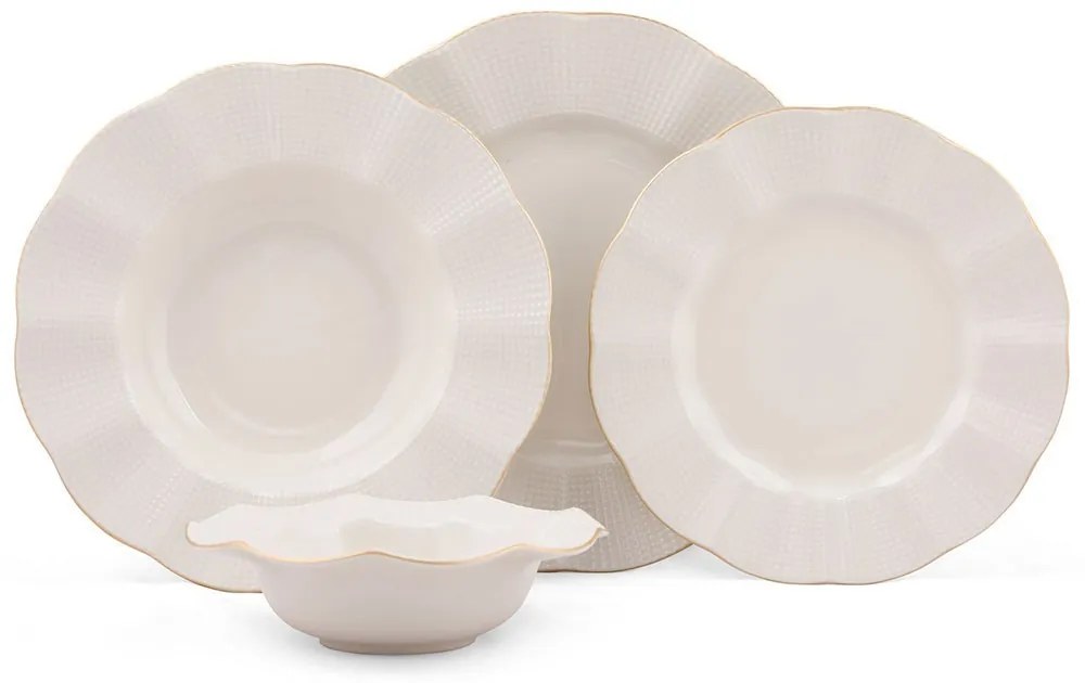 Σερβίτσιο Πιάτα Φαγητού (Σετ 24Τμχ) 710KTP2482 White-Gold Hermia 24 τμχ Πορσελάνη