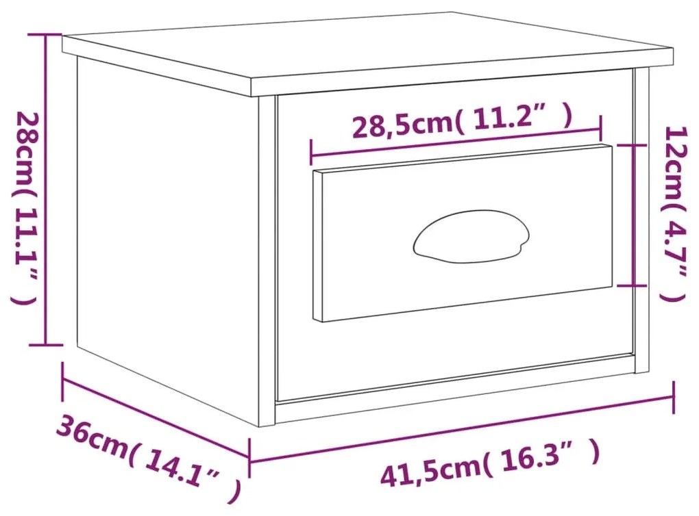 Κομοδίνο Επιτοίχιο Γκρι Sonoma 41,5 x 36 x 28 εκ. - Γκρι