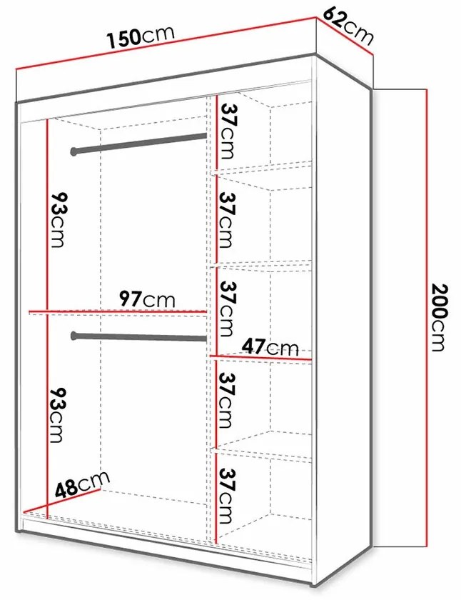 Ντουλάπα Hartford 311, Μαύρο, Artisan βελανιδιά, 200x150x62cm, 125 kg, Πόρτες ντουλάπας: Ολίσθηση, Αριθμός ραφιών: 5, Αριθμός ραφιών: 5 | Epipla1.gr