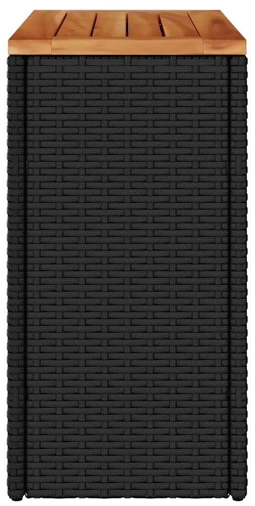 vidaXL Βοηθητικό Τραπεζάκι Κήπου με Ξύλινη Επιφάνεια Μαύρο 58x27,5x55 εκ. από Συνθετικό Ρατάν