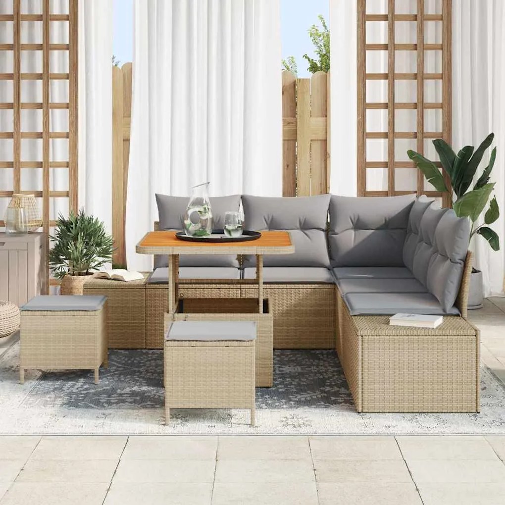vidaXL Σετ Καναπέ Κήπου με μαξιλάρι 8 pcs Μπεζ Πολυ ράταν