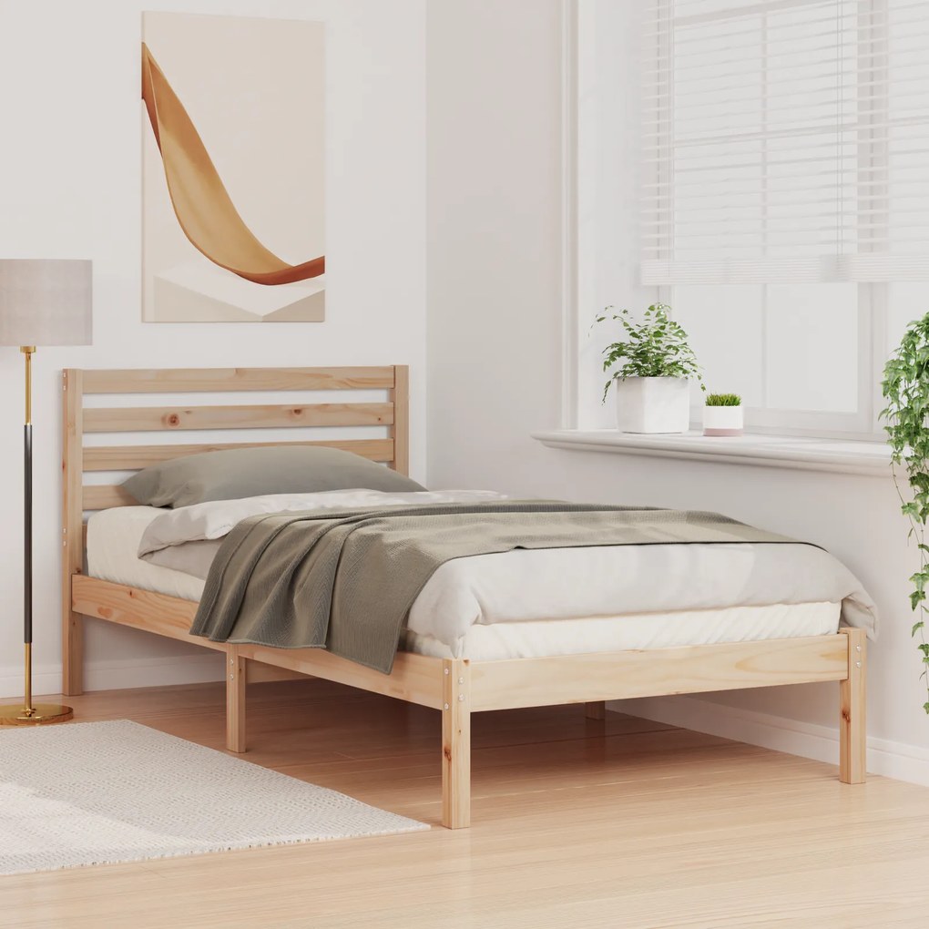 vidaXL Σκελετός Κρεβατιού Καφέ 90 x 190 cm Μασίφ ξύλο πεύκου