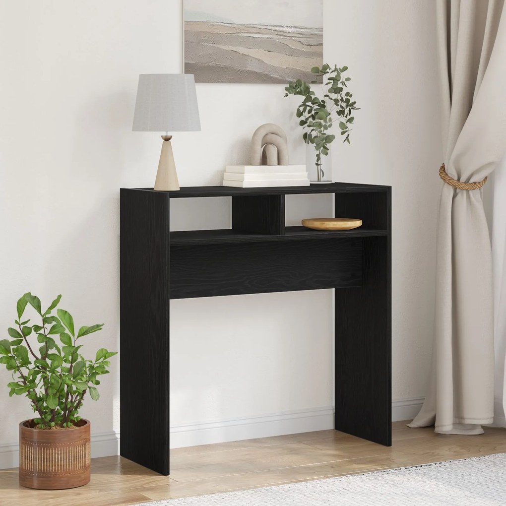 Μαύρο Δρυς Τραπέζι Κονσόλας - 78x30x80 εκ. - Φτιαγμένο από Επεξεργασμένο Ξύλο