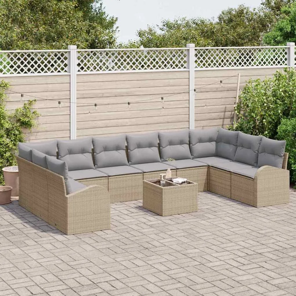 vidaXL Σετ Καναπέ Κήπου με μαξιλάρι 11 pcs Μπεζ, Ανοιχτό Γκρι