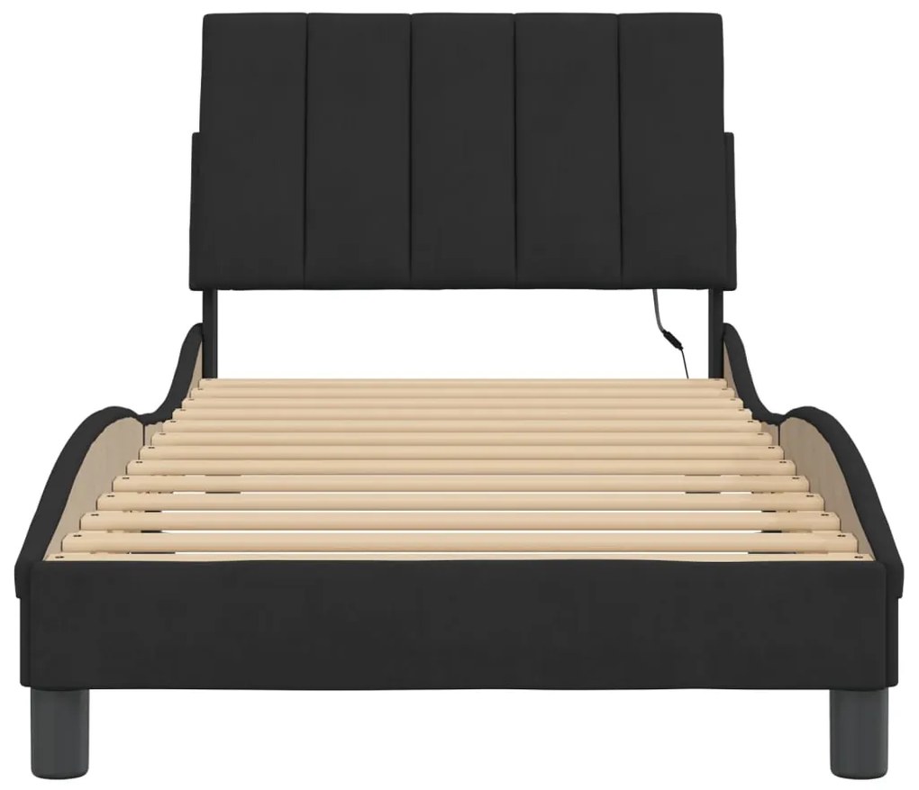 vidaXL Πλαίσιο Κρεβατιού με LED χωρίς Στρώμα Hanko Μαύρο 80 x 200 εκ. Βελούδινο