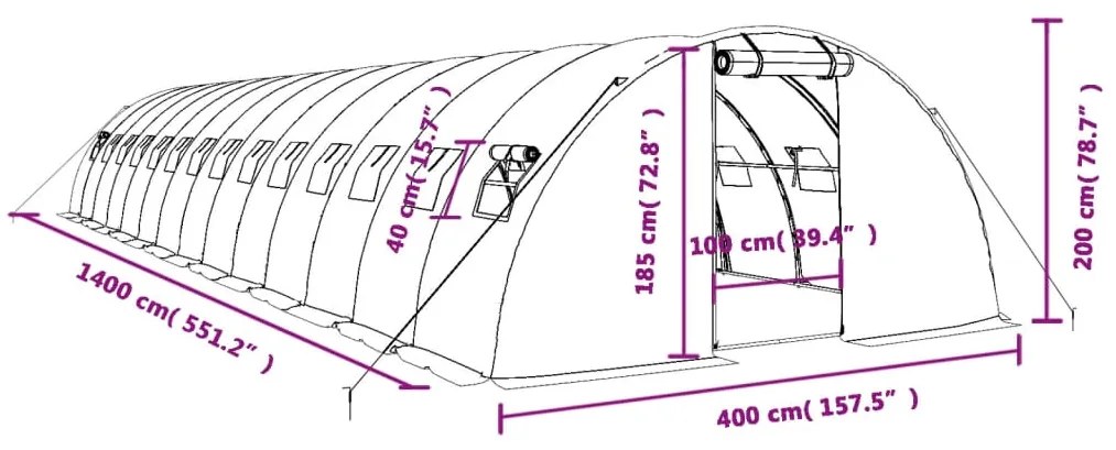 ΘΕΡΜΟΚΗΠΙΟ ΠΡΑΣΙΝΟ 56 Μ² 14 X 4 X 2 Μ. ΜΕ ΑΤΣΑΛΙΝΟ ΠΛΑΙΣΙΟ 3188066